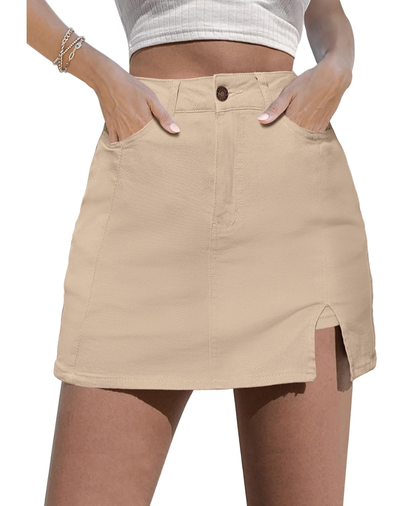 Stretchy Denim Skort with Built-In Shorts