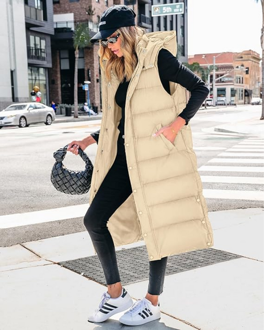 Long Puffer Vest with Hood