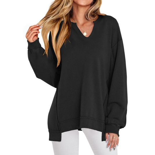 Oversized V-Neck Tunic Sweatshirt